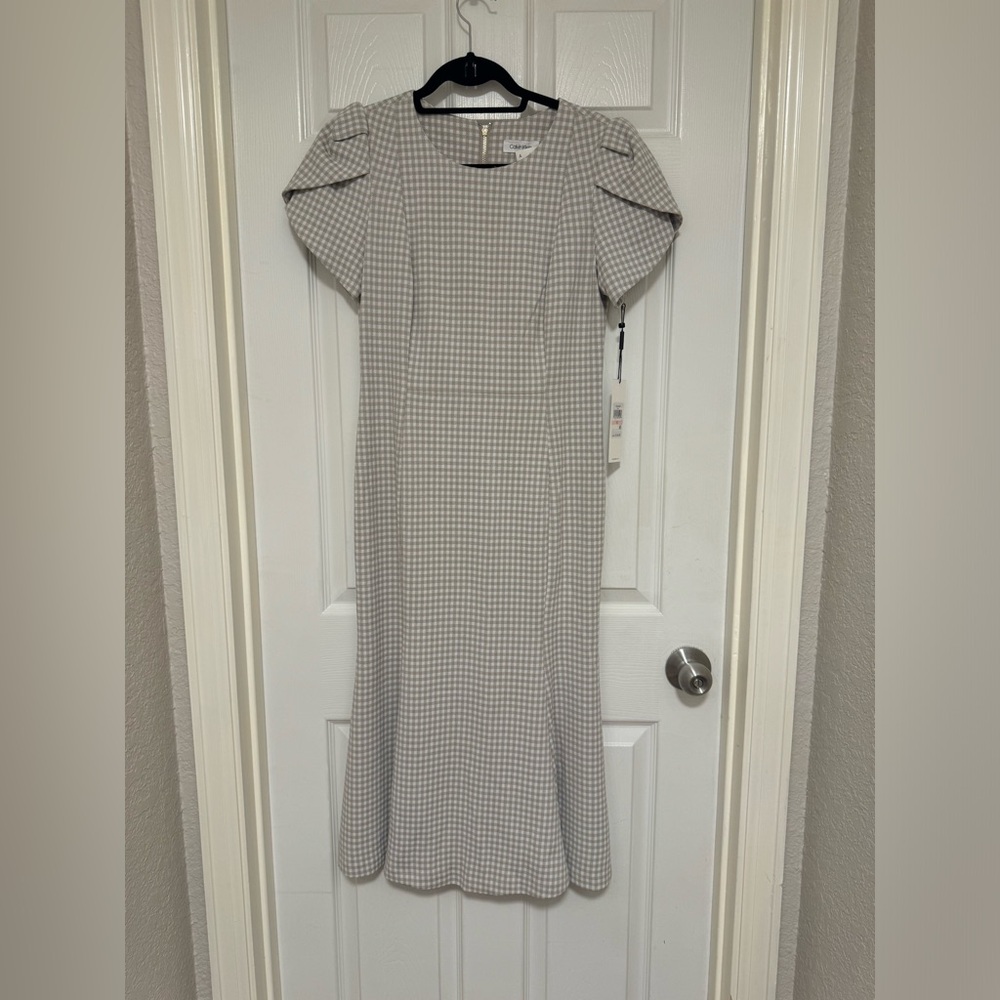 Elegant Tan Checkered Dress
